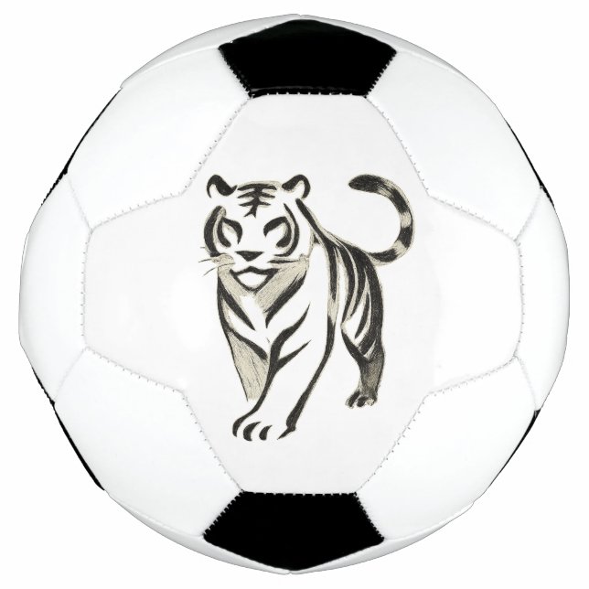 Walking Tiger Drawing - Ink Design on Soccer Ball (Front)