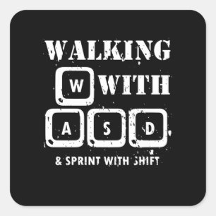 Walking with WASD - PC Gaming Keyboard Keys Design Square Sticker