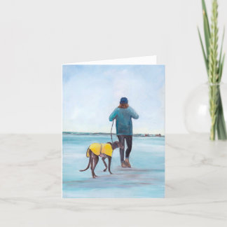 Walking y Greyhound Dog Art Note Card