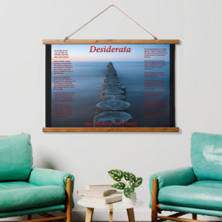 walkway onto the ocean with wooded pillions hanging tapestry