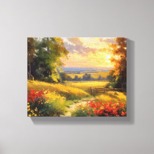 Walkway Through a Field of Flowers at Sunset Canvas Print