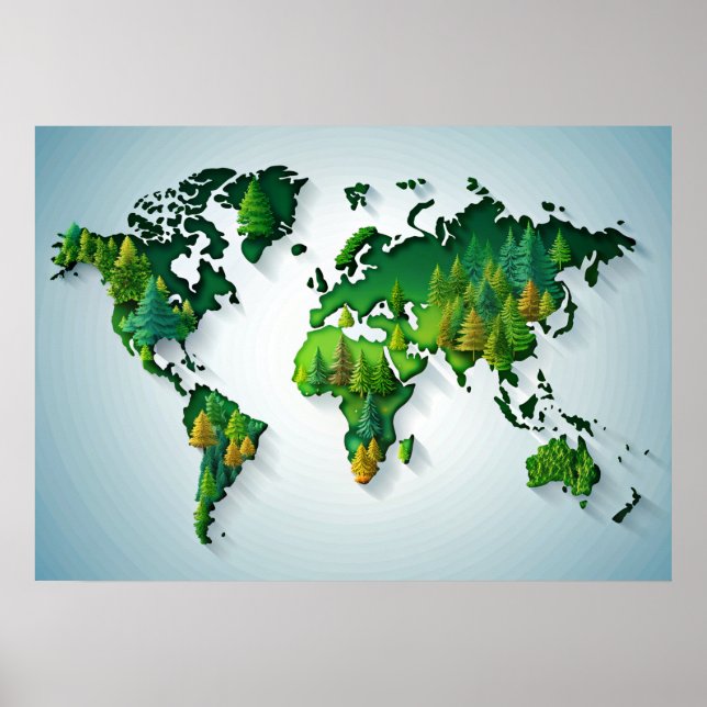 Wall Art Forest World Map Poster (Front)