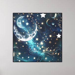 Wall Art – Icy Blue Celestial Moon Canvas Print