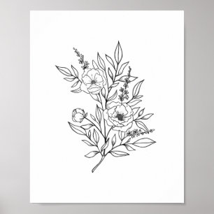 WALL ART PRINT   Fine Art Floral Line Art Print
