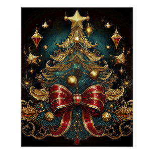 Wall Art With Christmas Tree And Large Red Bow