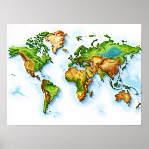Wall Art World Topography Map Poster