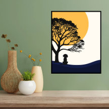 Wall art, yellow sun,dog,tree