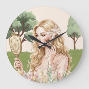 Wall Clock, 10" Natural pastel women vintage Large Clock