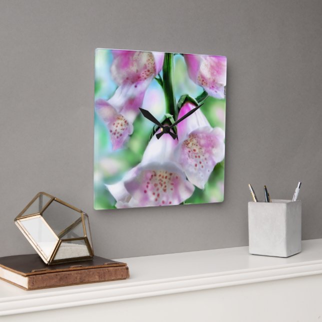 Wall Clock Abstract Foxglove Pastel Colours Pink (Office)