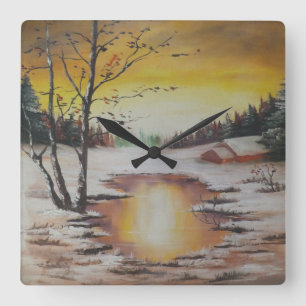 Wall Clock Ann Hayes Painting Winter Scene
