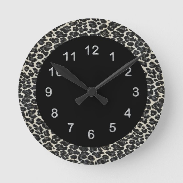 Wall Clock Black Leopard Print Animal (Front)