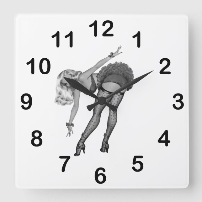 Wall Clock Black White PinUp Girls (19) (Front)