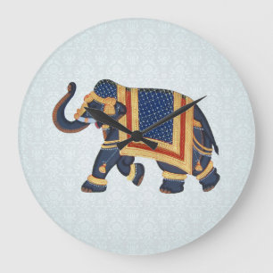 Wall Clock blue perle gold Elephant