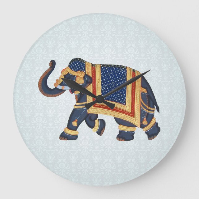Wall Clock blue perle gold Elephant (Front)