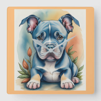 Wall Clock bullie puppy crayon look