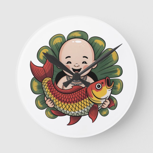 Wall Clock | Chloe Baby – Cute Boy with Lucky Koi  (Front)