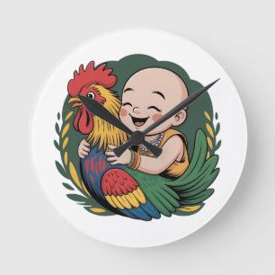 Wall Clock   Chloe Baby Hugs The Rooster