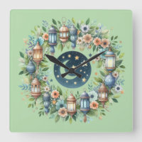 Wall Clock-Eid Mubarak Wreath Wall Clock