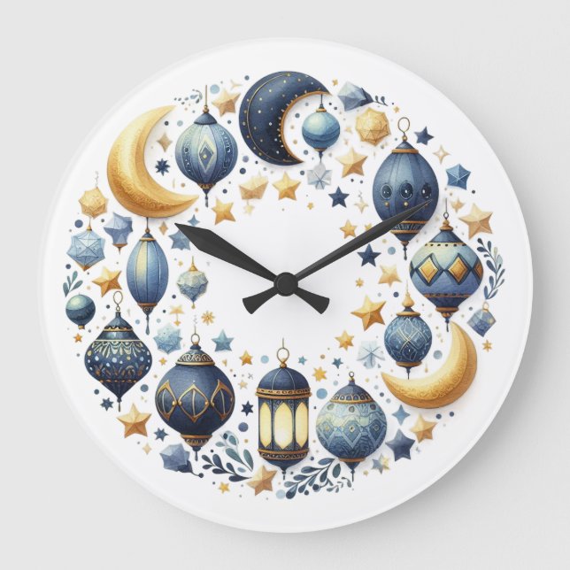 Wall Clock-Eid Mubarak Wreath Wall Clock (Front)