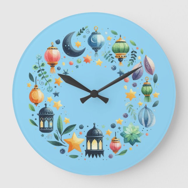 Wall Clock-Eid Mubarak Wreath Wall Clock (Front)