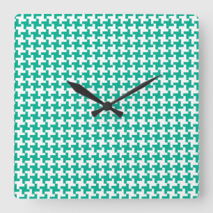 Wall Clock, Emerald Green Dogtooth Check Square Wall Clock