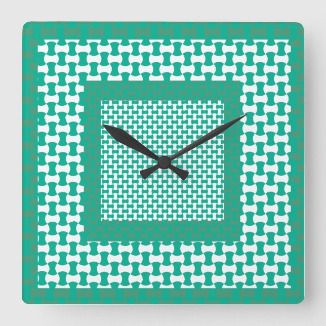 Wall Clock, Emerald Green Geometric Pattern Square Wall Clock (Front)