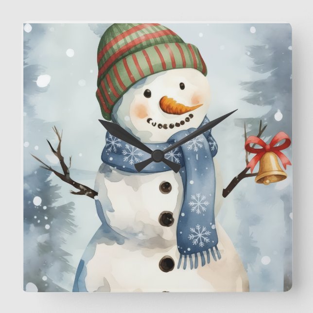 Wall Clock “Festive Snowman with Bell – Cozy Chris (Front)
