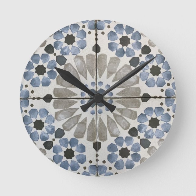 Wall Clock - Floral Designer Blue Gray Replica (Front)