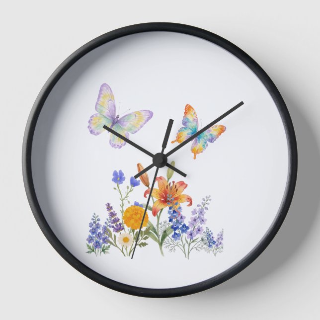 Wall Clock Flowers & Butterflies – Elegant Decor (Front)