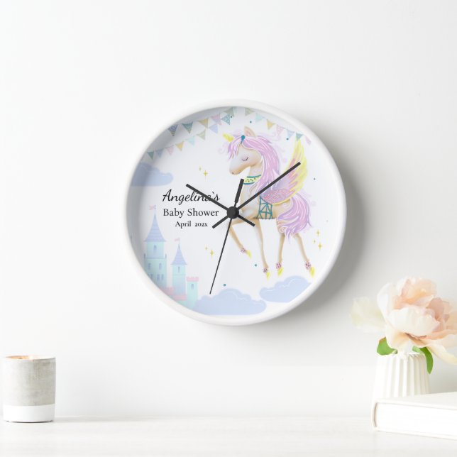 Wall Clock for a baby shower with unicorn. (Home)