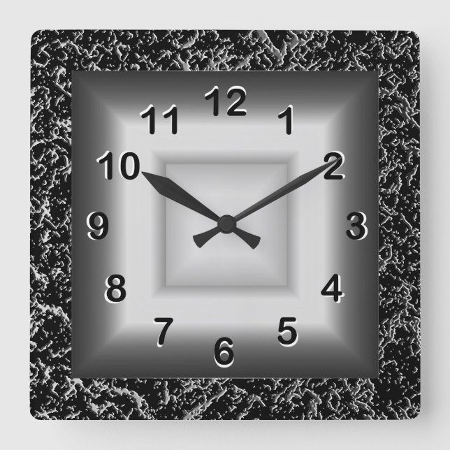 Wall Clock Grey Metal Look Black Silver (Front)