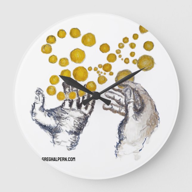 Wall Clock Hands Outstretched with Golden Globes  (Front)
