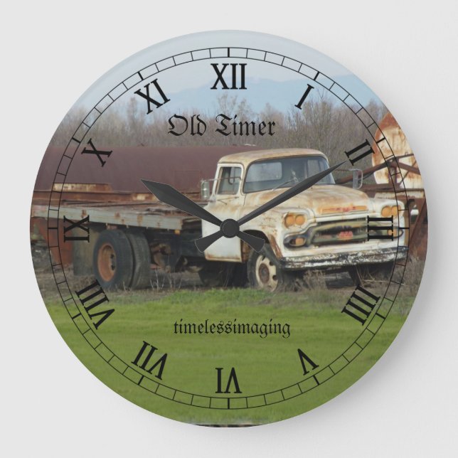 Wall clock, home decor, old timer truck clock. large clock (Front)