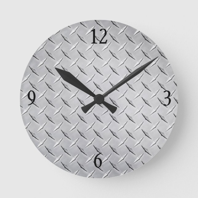Wall Clock in Silver Diamond Plate (Front)
