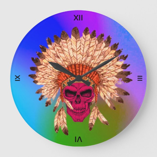 Wall Clock Indian Skull  (Front)