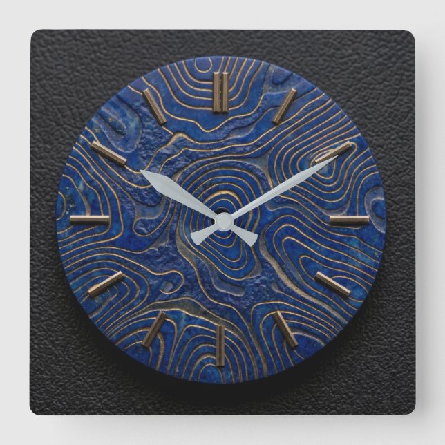Wall Clock Lapis Lazuli + Gold Design Style Dial (Front)