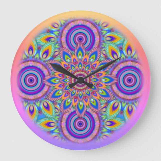 Wall clock Mandala psychedelic flower garden (Front)