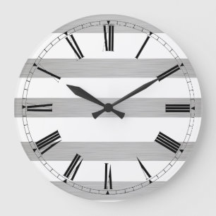 Wall Clock - Modern Metal Roman Numerals Striped