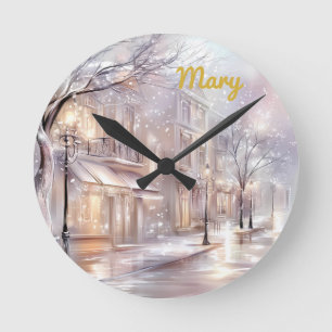 Wall Clock-Personalized Vintage Snow Scene Wall  Round Clock