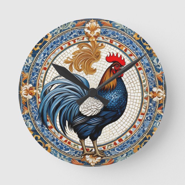 Wall Clock rooster mosaic (Front)