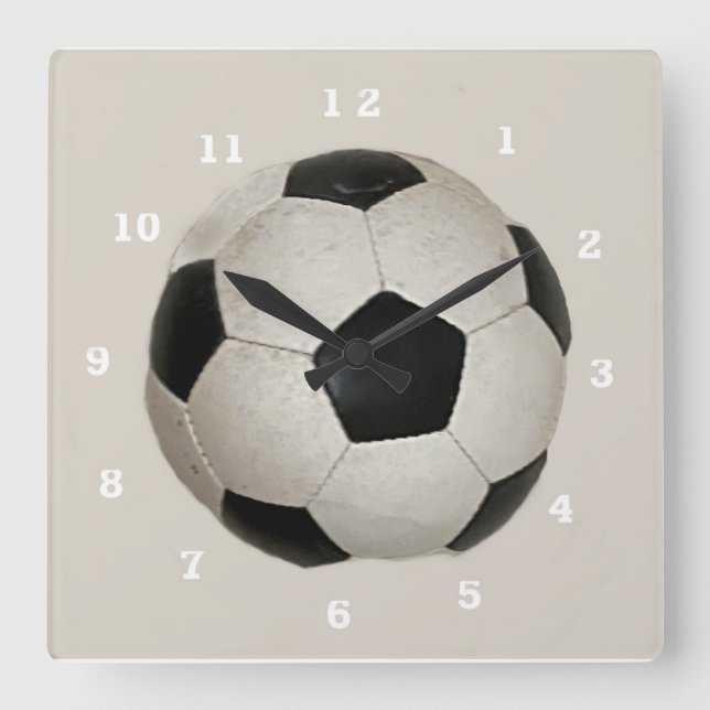 Wall Clock Soccer Square Modern (Front)