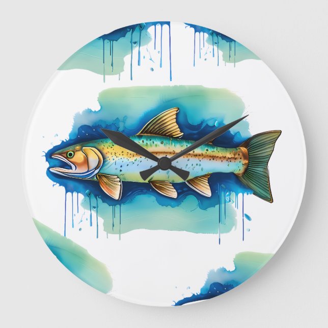 Wall Clock - Watercolor Series: Trout/Salmon (Front)