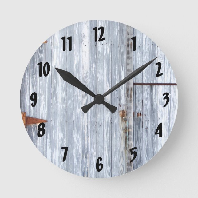 Wall Clock White Wash Wood Barn Door Country Rusti (Front)