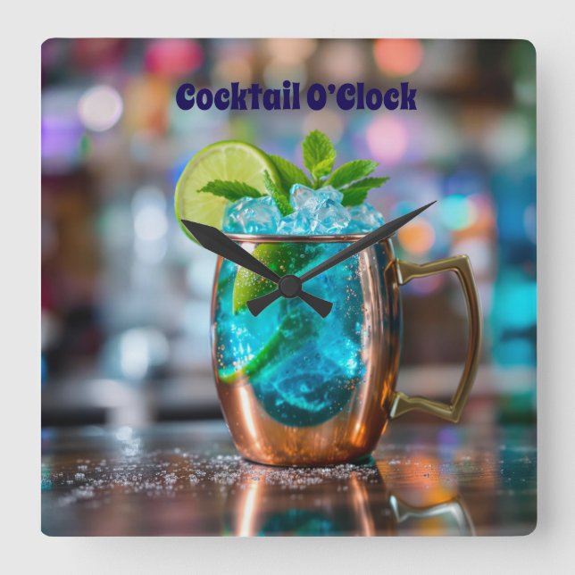 Wall clock with a colorful mixed drink design. (Front)