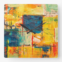 Wall clock with colourful abstract design