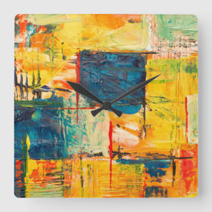 Wall clock with colourful abstract design