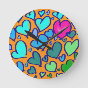 Wall Clock With Colourful Hearts