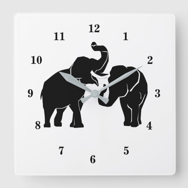 Wall Clock with Couple Elephants (Front)
