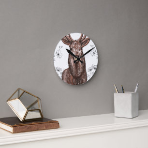 Wall clock with deer design with flowers.