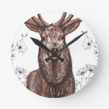 Wall clock with deer design with flowers.